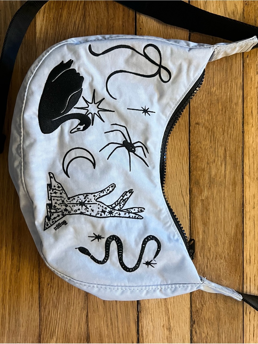 Small Nylon Crescent Baggu Swan Embroidered Sky Blue WORN ONCE